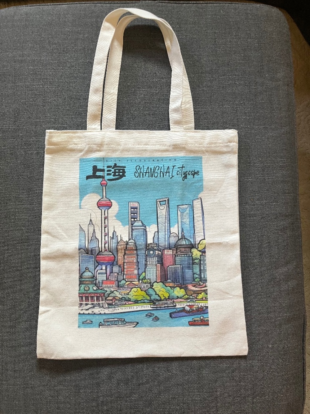 Shanghai Cityscape Illustration Canvas Tote Bag